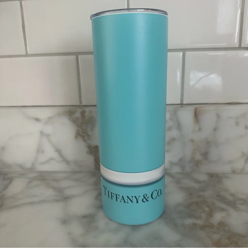Tiffany Blue Stainless Skinny Tumbler with White Ribbon Design - 20oz - Picture 2 of 5